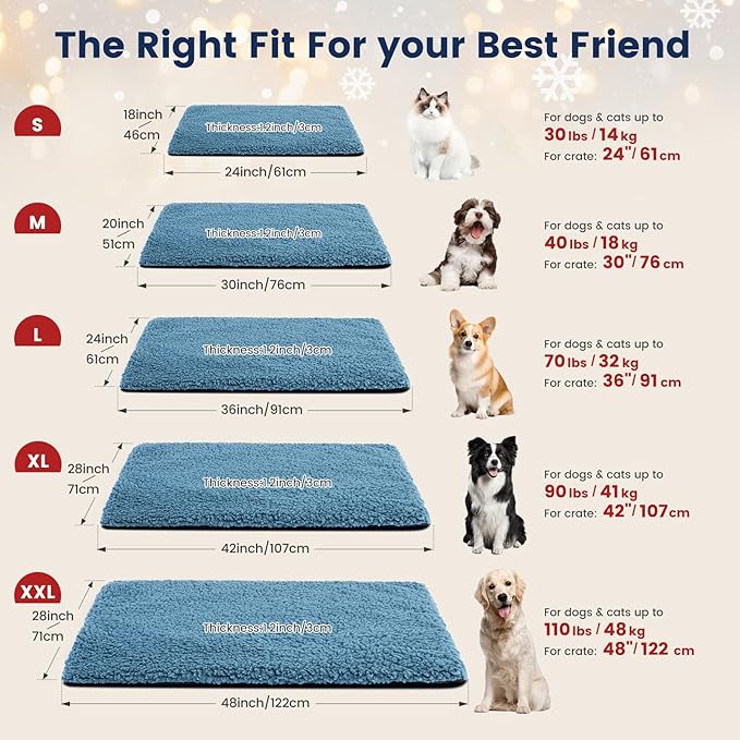 Miguel Self Heating Dog Bed 36 x 24 inch Self Warming Dog Mat Extra Warm Thermal Crate Pad with Removable Washable Sherpa Cover Non-Slip Bottom Indoor Outdoor for Small Medium Pet (Blue,L)