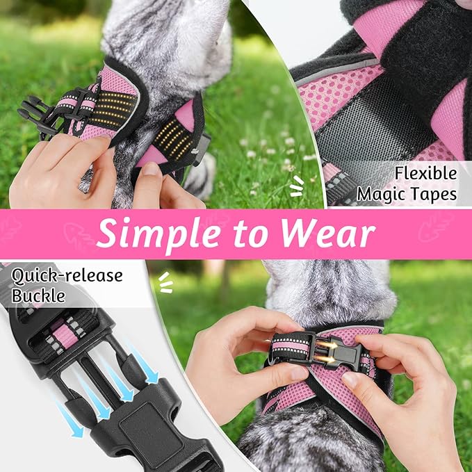 rabbitgoo Cat Harness and Leash Set for Walking Escape Proof, Adjustable Soft Kittens Vest with Reflective Strip for Cats, Comfortable Outdoor Vest, Pink, S
