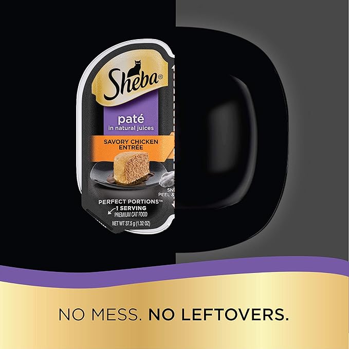 Sheba Perfect Portions Paté Wet Cat Food Variety Pack, Savory Chicken Entrée, Roasted Turkey Entrée, With Sustainable Salmon, and Tender White Fish & Tuna Entrée, 2.6 oz. Trays (48 Count, 96 Servings)