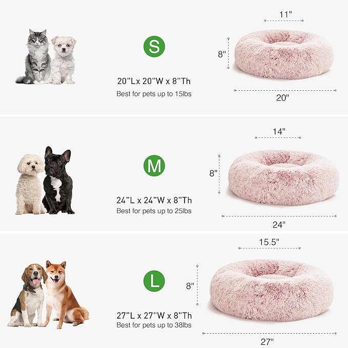 Love's cabin 24in Cat Beds for Indoor Cats - Cat Bed with Machine Washable, Waterproof Bottom - Fluffy Dog and Cat Calming Cushion Bed for Joint-Relief and Sleep Improvement, Pink