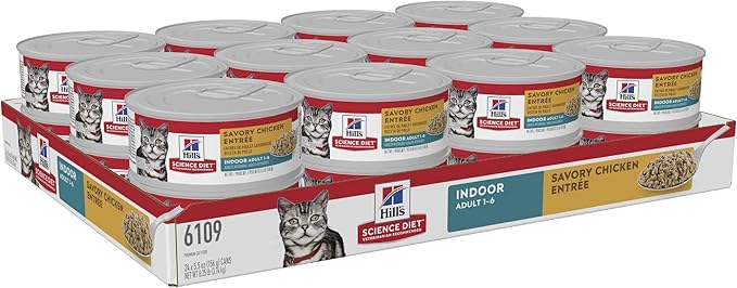 Hill's Science Diet Indoor, Adult 1-6, Easy Litter Box Cleanup, Wet Cat Food, Chicken Minced, 5.5 oz Can, Case of 24