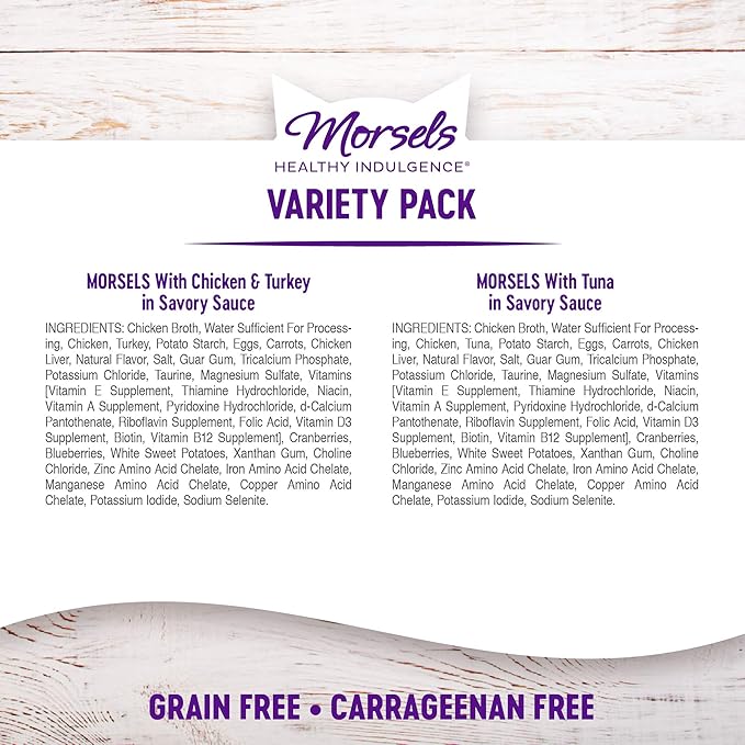Wellness Healthy Indulgence Morsels Grain-Free Wet Cat Food, Made with Natural Ingredients and Quality Proteins, Complete and Balanced Meal, 3 oz Pouches (Morsels Variety Pack, 8 Pack)