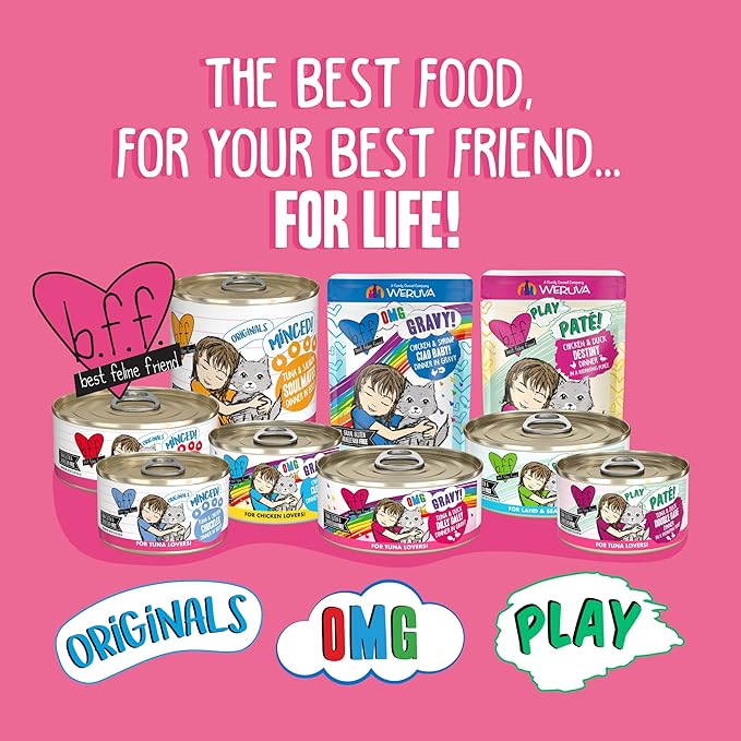 Weruva B.F.F. OMG - Best Feline Friend Oh My Gravy!, Tuna & Duck Devour Me with Tuna & Duck in Gravy Cat Food, 3oz Pouch (Pack of 12)