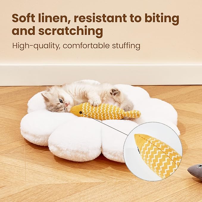 Potaroma Cat Toys Fish, 3 Pcs Crinkle Sound Catnip Toys Soft Linen, Interactive Kitten Exercise Kicker Toys for Indoor Cats 7.8 Inches for All Breeds
