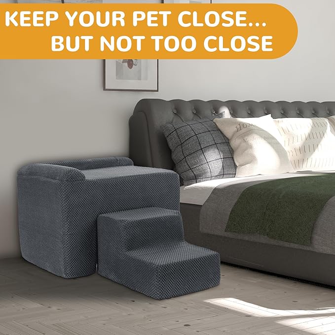 HOMBYS Foam Dog Window Perch, Orthopaedic Dog Bed with Dog Stairs, Soft & Supportive Do Not Hurt Dog for Joint Protect, 2 Parts Easy to Assemble Bunk Bed, Pet Perch to Look Out Window