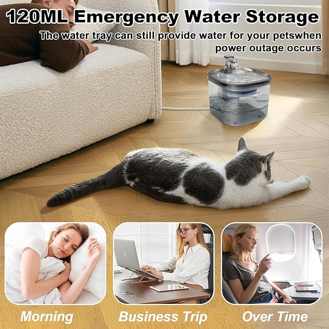Cat Water Fountain,67oz/2L Cat Water Fountain Stainless Steel, Automatic Super Silent Pet Water Fountain with Filter, Suitable for All Cats and Small Pets(Gray)