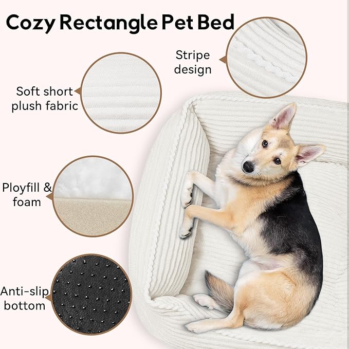 Rectangle Dog Bed for Large Medium Pets Indoor Outdoor with Removable Mat,Machine Washable Sleeping Sofa Non-Slip Bottom Soft Puppy Bed Durable Orthopedic Calming Pet Cuddler (Large, Cream)