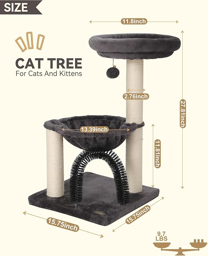 HOOPET Cat Tree Tower for Indoor Cats,27.8 Inches Multi-Level Cat Tree with Scratching Posts Plush Basket & Perch for Play Rest, Cat Activity Tree with Dangling Ball for Kittens/Small Cats…