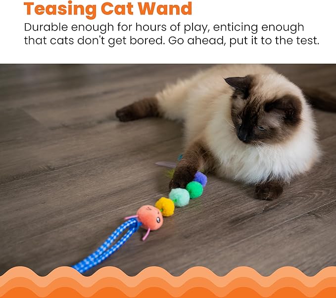 Catstages Tail Teaser Ground Prey Play Wand with Catnip Toy Attachments Interactive Cat Wand