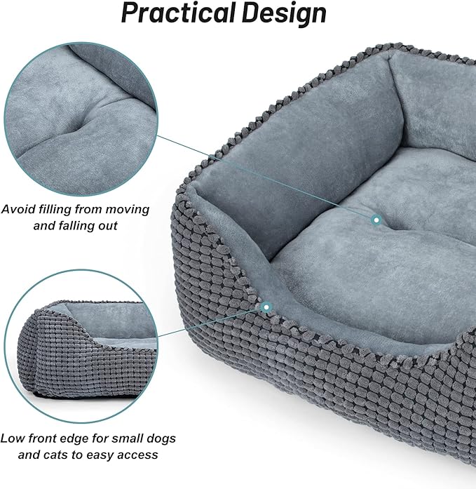 MIXJOY Dog Bed for Large Medium Small Dogs, Rectangle Washable Sleeping Puppy Bed, Orthopedic Pet Sofa Soft Calming Cat Beds Indoor Cats, Anti-Slip Bottom with Multiple Size (25'', Grey)