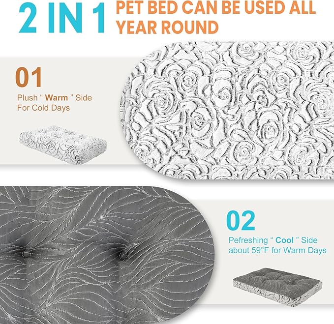2 in 1 Dog Bed Crate Pad Mat Washable Reversible (Cool & Warm) Soft Fluffy Pet Kennel Beds for Large Medium Small Puppy Cat Sleeping Mattress Machine Wash Dog Cooling Mats (Dot Grey, 35" 23")