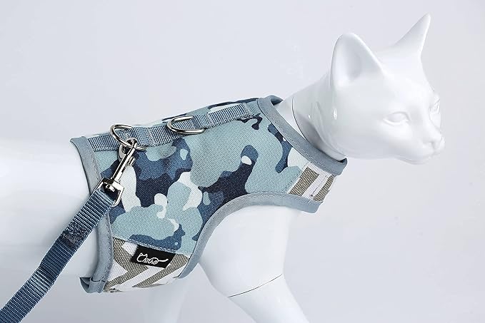 Cat Harness and Leash for Walking Escape Proof, Adjustable Cat Vest Harness, Padded Stylish Cat Walking Jackets, Grey Camo, Small