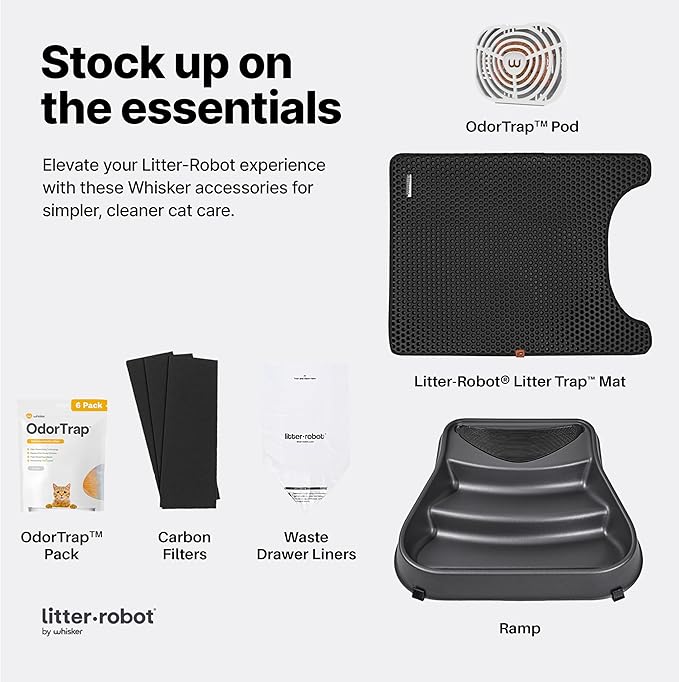 Litter-Robot 3 Carbon Filters by Whisker, 12-Pack - Litter Box Filter, Designed for Litter-Robot, Absorbs Odors & Controls Moisture for Cleaner Smelling Home