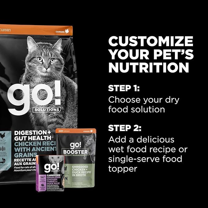 Go! Solutions Digestion + Gut Health, Dry Cat Food, Chicken Recipe with Ancient Grains, 3 lb Bag