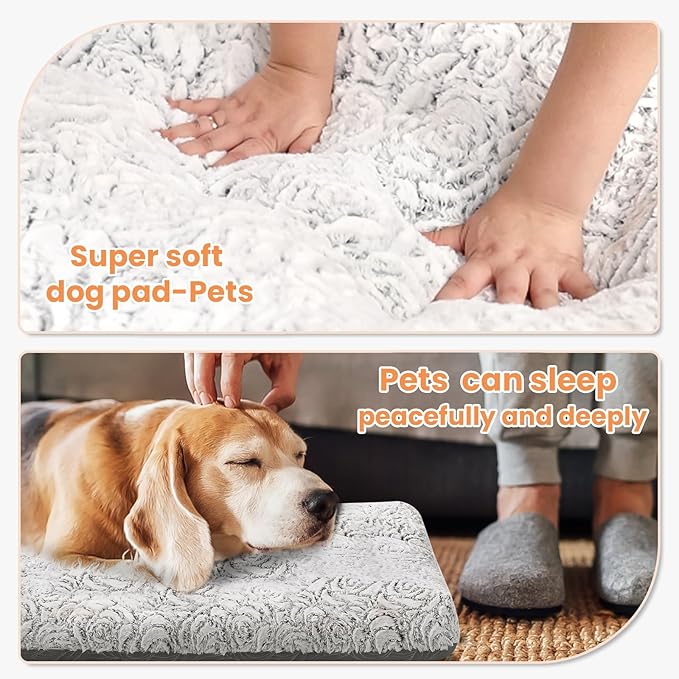 2 in 1 Dog Bed Crate Pad Mat Washable Reversible (Cool & Warm) Soft Fluffy Pet Kennel Beds for Large Medium Small Puppy Cat Sleeping Mattress Machine Wash Dog Cooling Mats (Dot Grey, 35" 23")