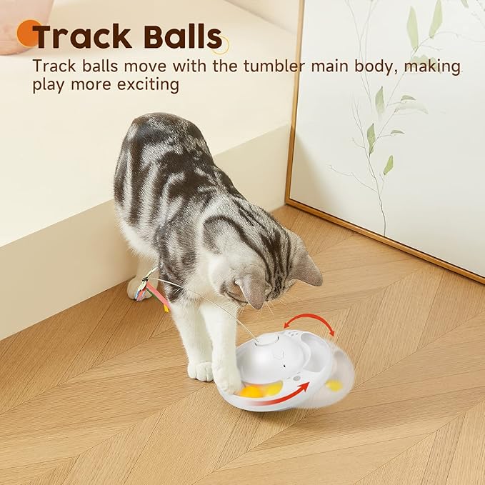 Potaroma Electric Fluttering Butterfly Cat Toys Smart Interactive Electronic Kitten Toy, Bell Track Balls, Indoor Exercise Cat Kicker, 3 AA Batteries Required (Bright White)