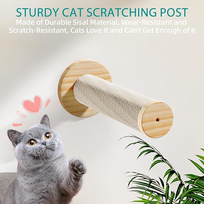 YITAHOME Solid Wood Cat Wall Shelves and Perches for Wall, Pine Wall Mounted Cat Tree Set of 5, Cat Climbing Shelves with Moon Cat House, Cat Bridge Ladder Indoor Mounted Condos House