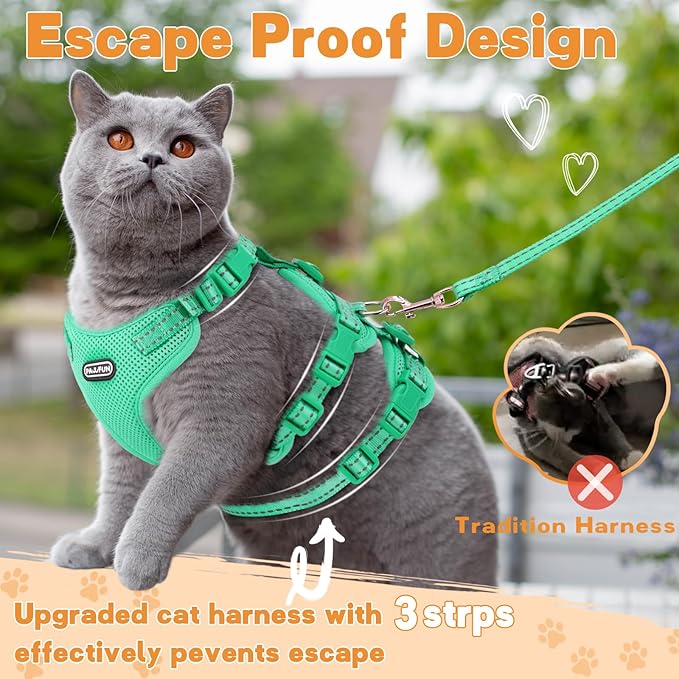 Fully Escape Proof Cat Harness and Leash Set for Walking, Adjustable Soft Kitten Vest with Reflective Strip for Small Medium Large Adult Cats, Breathable Kitty Harness,Blue M