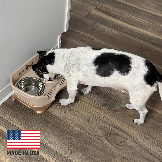 Neater Feeder Express Mess Proof Dog Bowls Elevated for Small Breed – Made in USA – No Spill Raised Slow Feeder Elevated Dog Bowl Stand, Stainless Steel Food and Water Bowl Set, Cappuccino