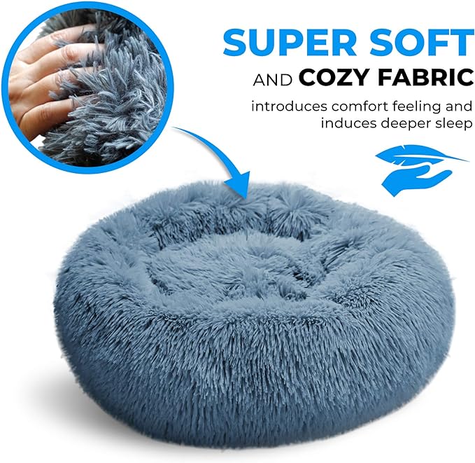 Whiskers & Friends Cat Bed, Cat Beds for Indoor Cats Washable, Small Dog Bed Calming Pet Bed, Cat Beds & Furniture, Large Cat Bed - with Blanket