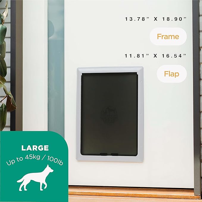 Essential Pet Door for Screens, Doors and Walls up to 2.76" Thick, for Dogs up to 100 lbs., Large, White