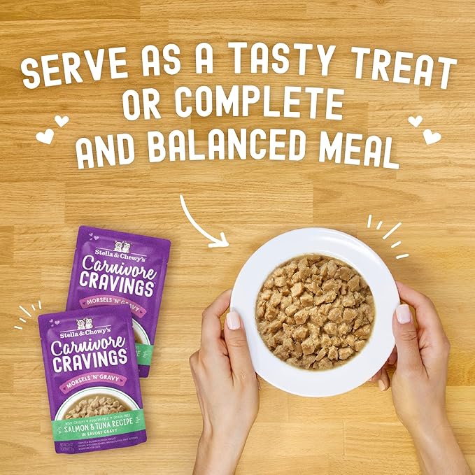 Stella & Chewy’s Carnivore Cravings Morsels & Gravy Salmon & Tuna Recipe Wet Cat Food Pouches – (2.8 Ounce Pouch, Case of 12)