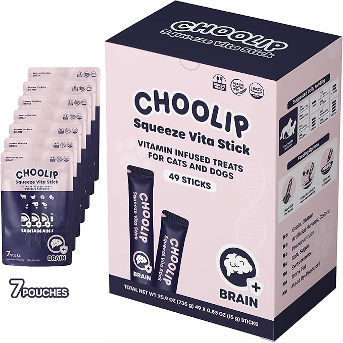 Squeeze Vita Stick Lickable Treats for Dogs & Cats. 49 Brain Support Sticks with Essential multivitamins. Soft and Tasty Paste for All Life Stages, Supporting Brain Health