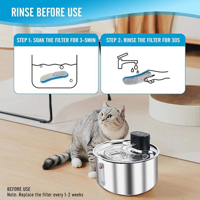 Cat Water Fountain Filters, Pack Cat Fountain Replacement Filters for Stainless Steel 108oz/3.2L Adjustable Water Flow Pet Water Fountain, Dog Water Fountain (6 Pack)