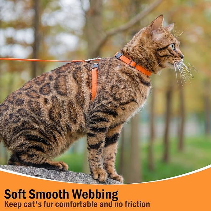 PUPTECK Adjustable Cat Harness and Leash Set Escape Proof Kitten Strap Collar for Walking Travel, Orange