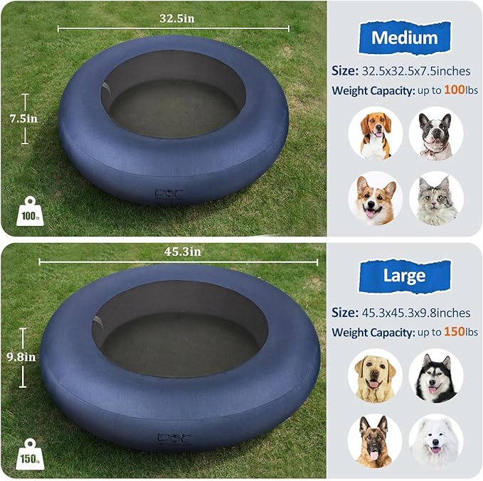 Elevated Dog Bed,Inflatable Dog Bed Raised,Pet Cushion Sofa for Medium Dogs,Portable Dog Cot Doughnut Round Stand,Waterproof Dog Bed Frame for Indoor,Outdoor(Blue)
