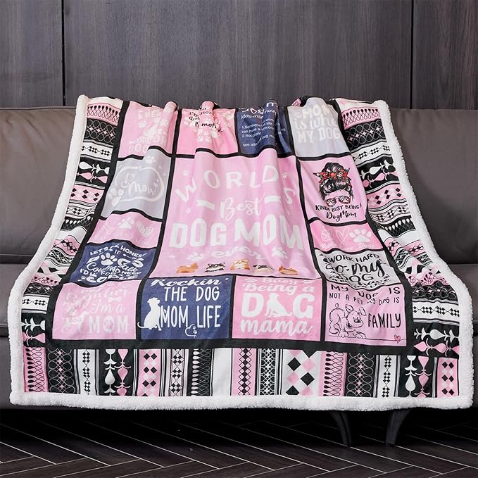 Dog Moms Sherpa Blanket for Dogs Lovers 50”X 60” Best Dog Mom Ever Soft Throw Blanket Dogs Themed Gifts for Women Girls