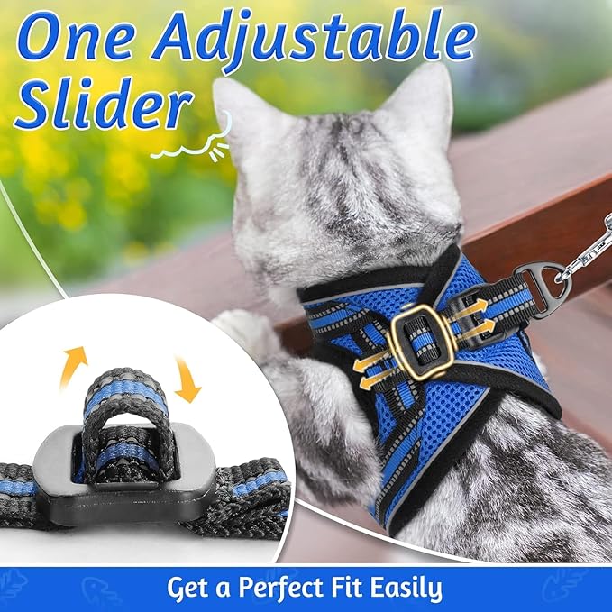 rabbitgoo Cat Harness and Leash Set for Walking Escape Proof, Adjustable Soft Kittens Vest with Reflective Strip for Cats, Comfortable Outdoor Vest, Blue, XL