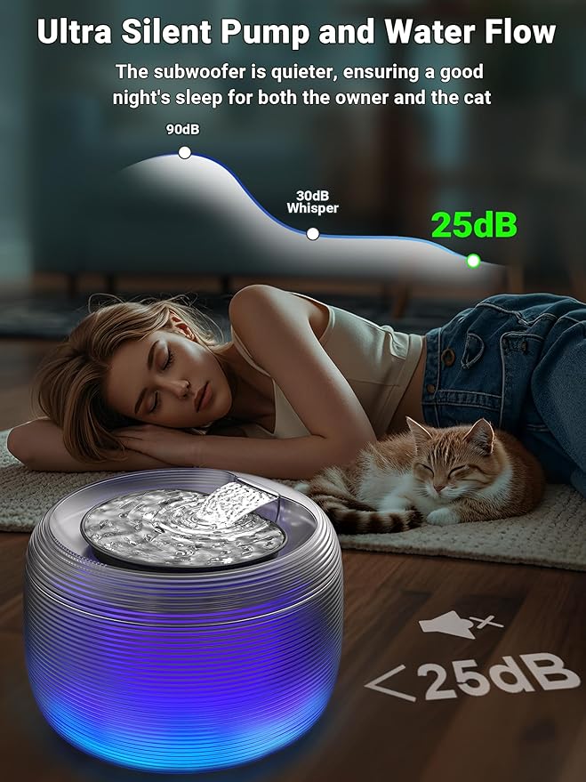 Kastty Quiet Cat Water Fountain, 3.5L/118oz Large Capacity Pet Water Fountain for Cats Fountain Indoor with Water Level LED Light, Easy Cleaning Cat Fountains for Drinking Automatic Dog Water Fountain