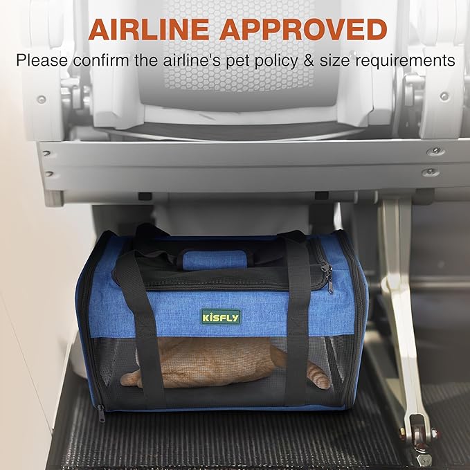 TSA Approved Pet Carrier in Cabin 17 x 11 x 9.5 inches, Small Dog Airline Approved Carrier Up to 16 Lbs, Cat Carrier Soft, Bunny Cat Puppy Travel Carrier, Airline Pet Carrier Under Seat, Blue