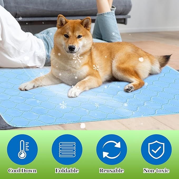 PatiencET Dog Cooling Mat, 22'' x 28'' Pet Cooling Mat for Dogs Cats, Summer Ice Silk Dog Cooling pad & Washable Pee Pad for Indoor or Outdoor - Bottom Waterproof and Anti Slip