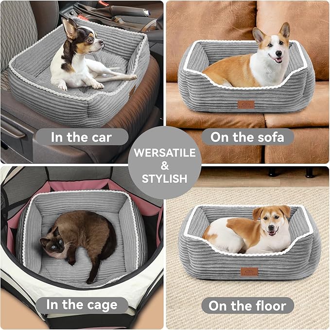 Rectangle Cat Dog Bed for Large Medium Small Pets Indoor Outdoor Machine Washable Sleeping Sofa Non-Slip Bottom Soft Puppy Bed Durable Orthopedic Calming Pet Cuddler (Medium, Grey)