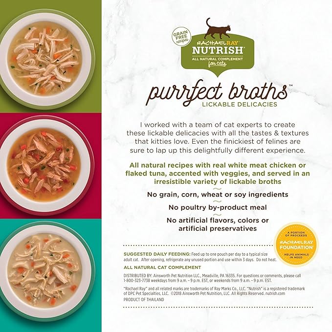 Rachael Ray Nutrish Purrfect Broths Natural Wet Cat Food, Variety Pack, 1.4 Ounce Pouch (Pack of 24), Grain Free