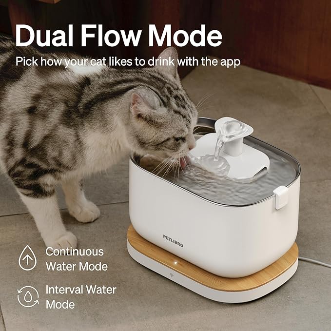 PETLIBRO Cat Water Fountain, App Monitoring Pet Fountains for Cats Indoor with Stainless Steel Tray, 2.5L/84oz Dockstream Automatic Water Dispenser for Drinking, 2.4G Wi-Fi Smart Bowl Inside