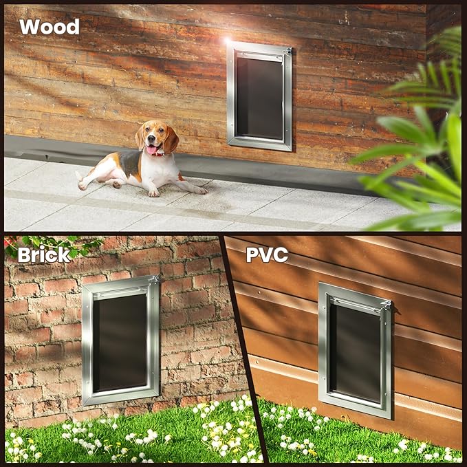 Dog Door for Wall, Medium Doggy Door, Heavy Duty Cat Pet Door, All Aluminum Frame, Double Magnetic Flaps, Energy Efficient, Telescoping Tunnel, Sliding Lock Panel, Easy to Install (Pets Up to 45 Lb)