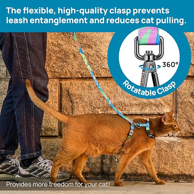 Cat Harness and Leash Set - Escape Proof Adjustable Cat Harness, Comfortable Soft Lightweight, Use Safe & Easy, Walking Travel Kitten Harness for Small Medium Large Cats (Hawaii Green)