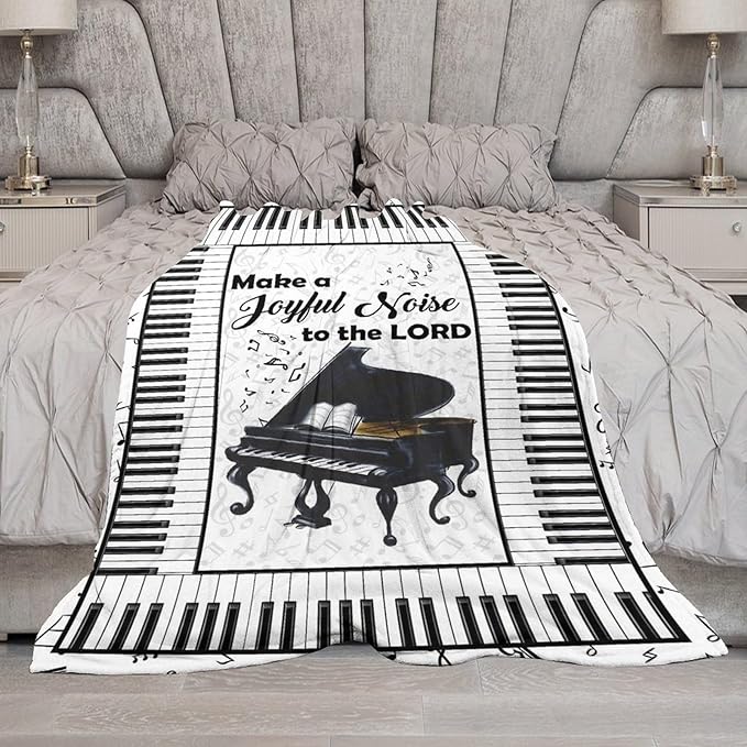 Piano Print Blanket Piano Keys Music Notes Musical Throw Blankets for Couch Sofa Bed Stuff Decor Lightweight Soft Cozy Fleece Plush Warm Flannel Blanket Gifts for Girls Boys Kids Adults 50"x60"