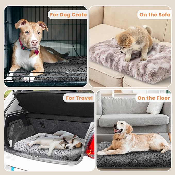 2 in 1 Dog Bed Crate Pad Mat Washable Reversible (Cool & Warm) Soft Fluffy Pet Kennel Beds for Large Medium Small Puppy Cat Sleeping Mattress Machine Wash Dog Cooling Mats (Dot Grey, 35" 23")