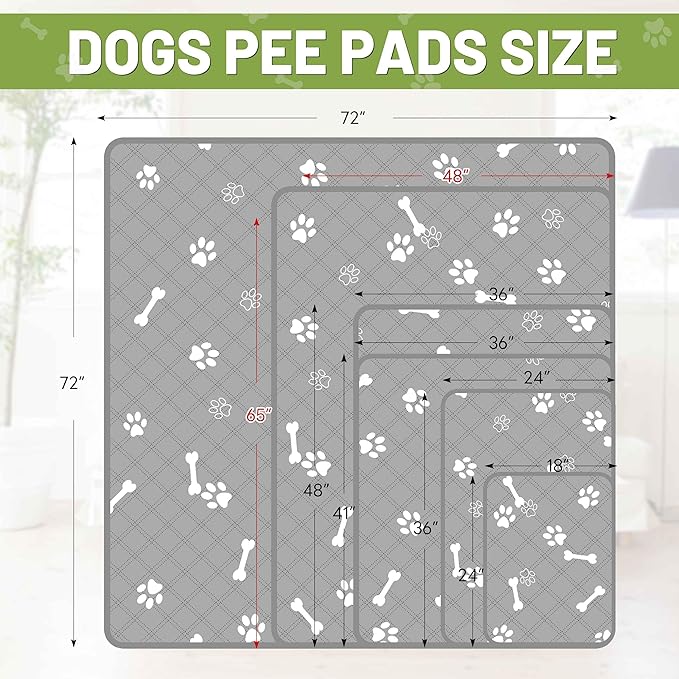 PatiencET Washable Pee Pads for Dogs, 48'' x 65" Reusable Puppy Pads with Super Absorbent for Pet Training, Housebreaking and Incontinence, Puppy Potty Pads with Waterproof Bottom
