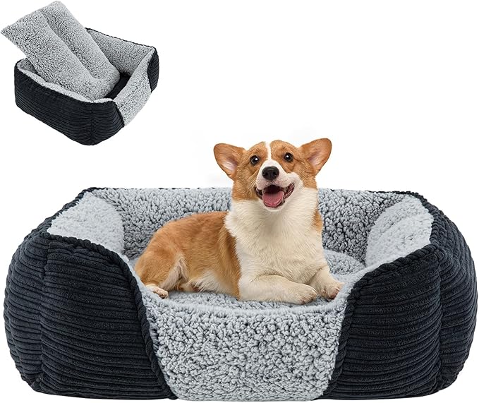 Miguel Washable Dog Bed with Removable Cushion for Medium Small Dogs, Easy to Wash Pet Sofa Bed with Side, Rectangle Bolster Cat Bed Calming Cuddle Puppy Bed with Anti-Slip Bottom, Black 30 Inch