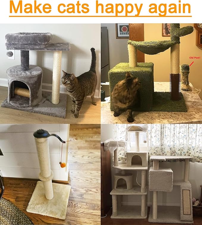 4 Pcs 2.9in 7.4cm Diameter Cat Tree Replacement Post Scratching Sisal Pole (M10, 17.7in/45cm)