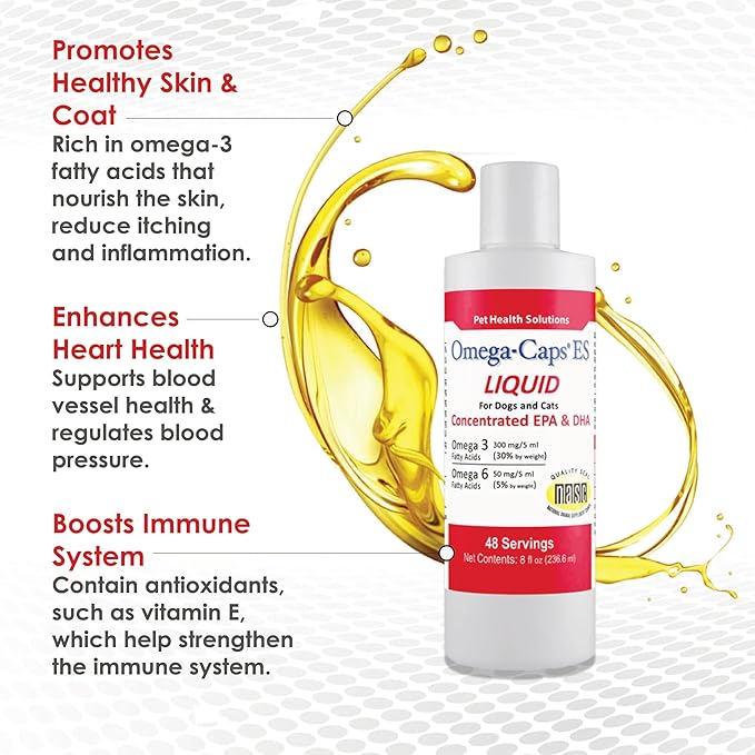 Omega-Caps ES Liquid for Dogs and Cats, Concentrated EPA and DHA, Omega-3 Liquid Supplement, Fatty Acids, Antioxidants, Vitamins Minerals, Supports Healthy Joints, Skin & Coat, 24-oz