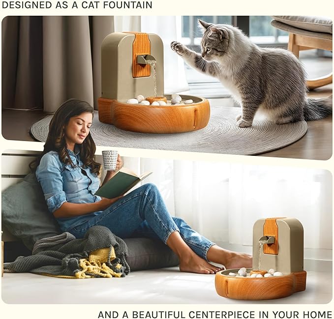 Cat Water Fountain – Eco-Friendly Zen Cat Fountain with Feng Shui Design, Bioplastic Wheat-Based Material, Splash-Free, Easy to Clean, Premium Filtration, Water Fountains for Cats Indoor