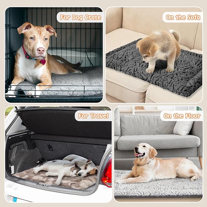 2 in 1 Dog Bed Crate Pad Mat Washable Reversible (Cool & Warm) Soft Fluffy Pet Kennel Beds for Large Medium Small Puppy Cat Sleeping Mattress Machine Wash Dog Cooling Mats (Brown, 41"*27"1.5")