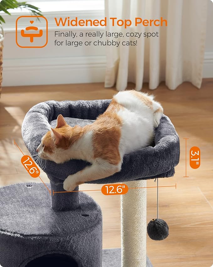 Feandrea Cat Tree, Cat Tower with Sisal-Covered Scratching Post, Cat Condo with Padded Perch, for Small Spaces, Kittens, Smoky Gray UPCT50G