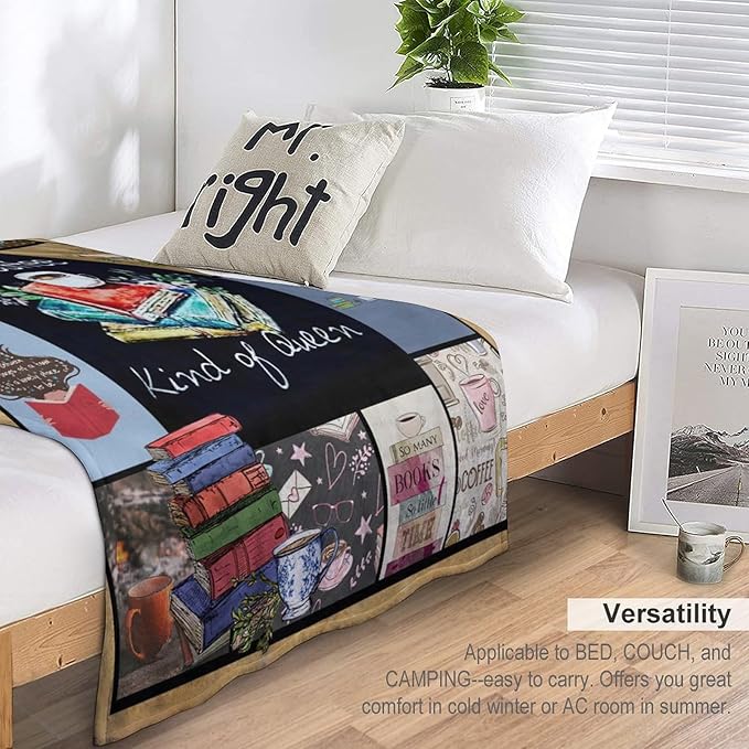 Book and Coffee Print Blanket Coffee Cup Cafe Throw Blankets for Couch Sofa Bed Stuff Decor Lightweight Soft Cozy Fleece Plush Warm Flannel Bedding Blanket Gifts for Girls Boys Kids Adults 60"x80"